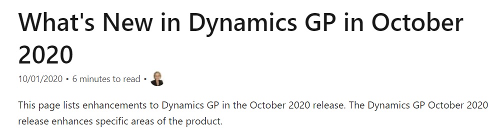 October 2020 #What's New in Dynamics GP in October 2020